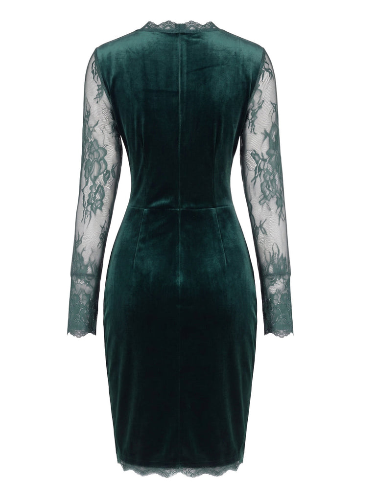Robe moulante en velours à manches en dentelle Années 1960 - 7