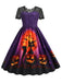 Robe évasée violette d’Halloween à chats et citrouilles, en dentelle années 1950