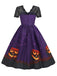 Robe évasée violette d’Halloween à chats et citrouilles, en dentelle années 1950
