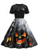 Robe évasée d’Halloween à imprimé toiles d’araignée et citrouilles années 1950