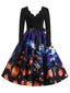 Robe à imprimé citrouilles et maison hantée années 1950