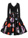 Robe noire d’Halloween à col pétale et manches longues années 1950