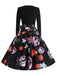 Robe noire d’Halloween à col pétale et manches longues années 1950