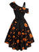 [Prévente] Robe noire d’Halloween asymétrique à citrouilles et chauves-souris années 1950