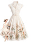 [Prévente] Robe blanche motif floral col V manches courtes et revers années 50