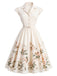 [Prévente] Robe blanche fleurie à revers, col V et mancherons années 1950 - 2