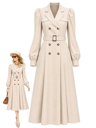 [Prévente] Trench beige à double boutonnage et manches bouffantes Années 1940 - 1