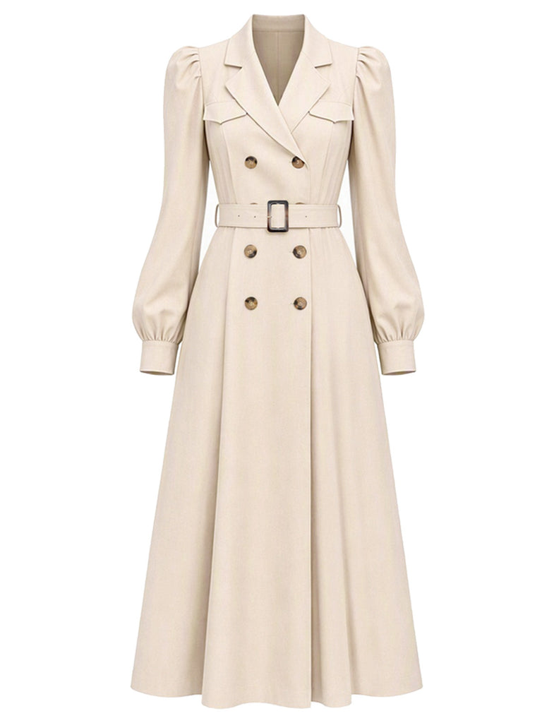 [Prévente] Trench beige à double boutonnage et manches bouffantes Années 1940 - 2