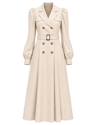[Prévente] Trench beige à double boutonnage et manches bouffantes Années 1940 - 2