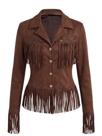 Veste western marron à franges en suédine années 1970