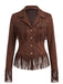 Veste western marron à franges en suédine années 1970