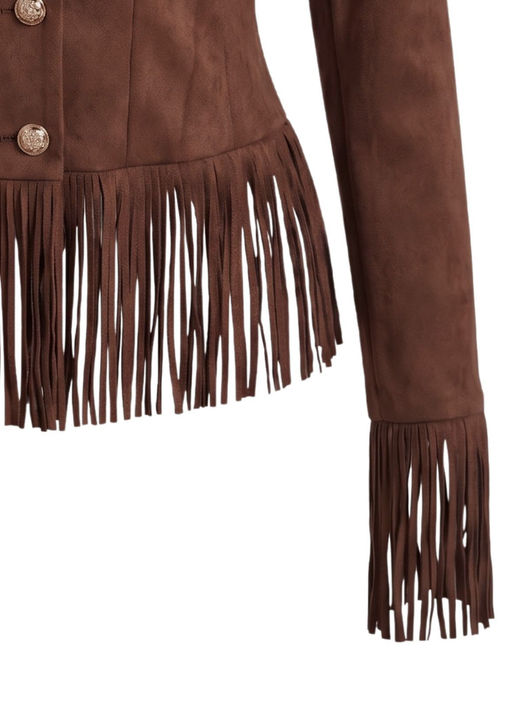 Veste western marron à franges en suédine années 1970