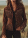 Veste western marron à franges en suédine années 1970