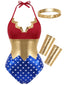 Body de costume inspiré de Wonder Woman à col dos nu années 1960