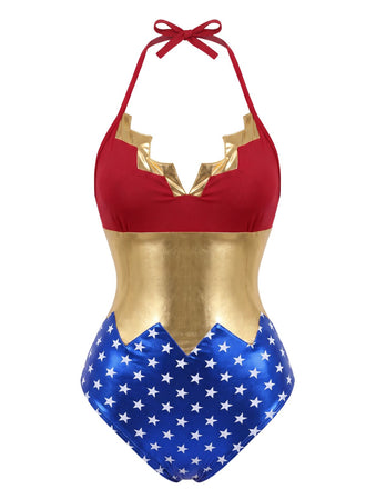 Body de costume inspiré de Wonder Woman à col dos nu années 1960