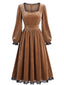 Robe longue velours manches longues encolure carrée et bordure dentelle années 1970