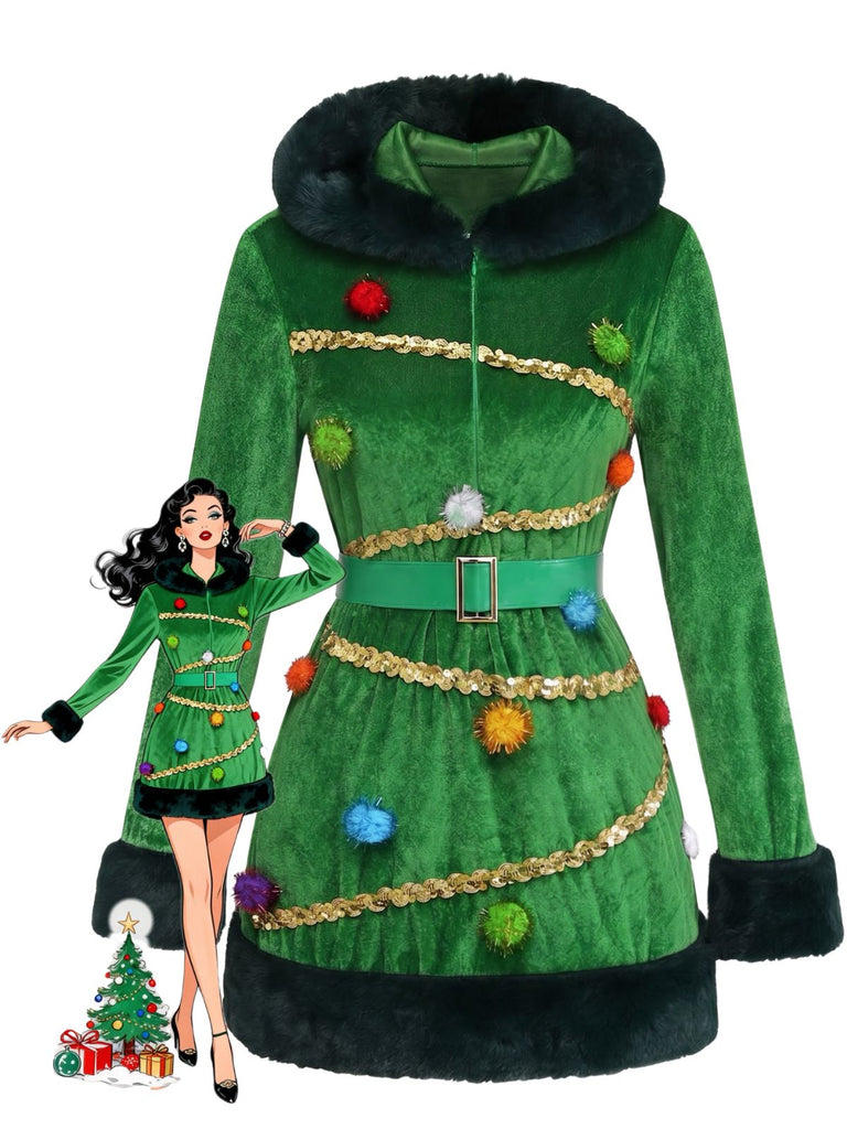 Robe verte à capuche en forme de sapin de Noël Années 1950 - 1