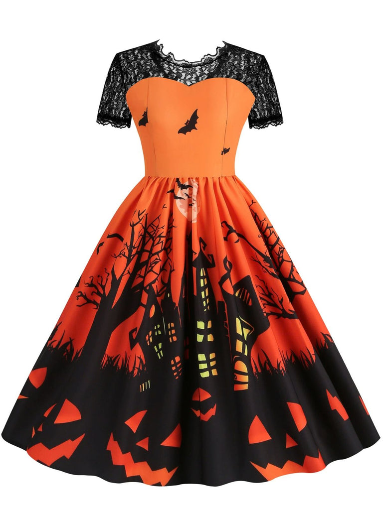 Robe évasée en dentelle à imprimé Halloween années 1950