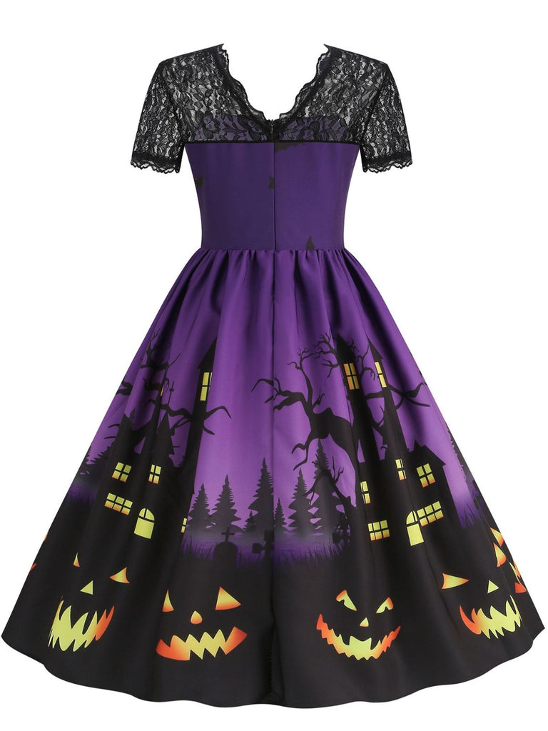 Robe évasée en dentelle à imprimé Halloween années 1950
