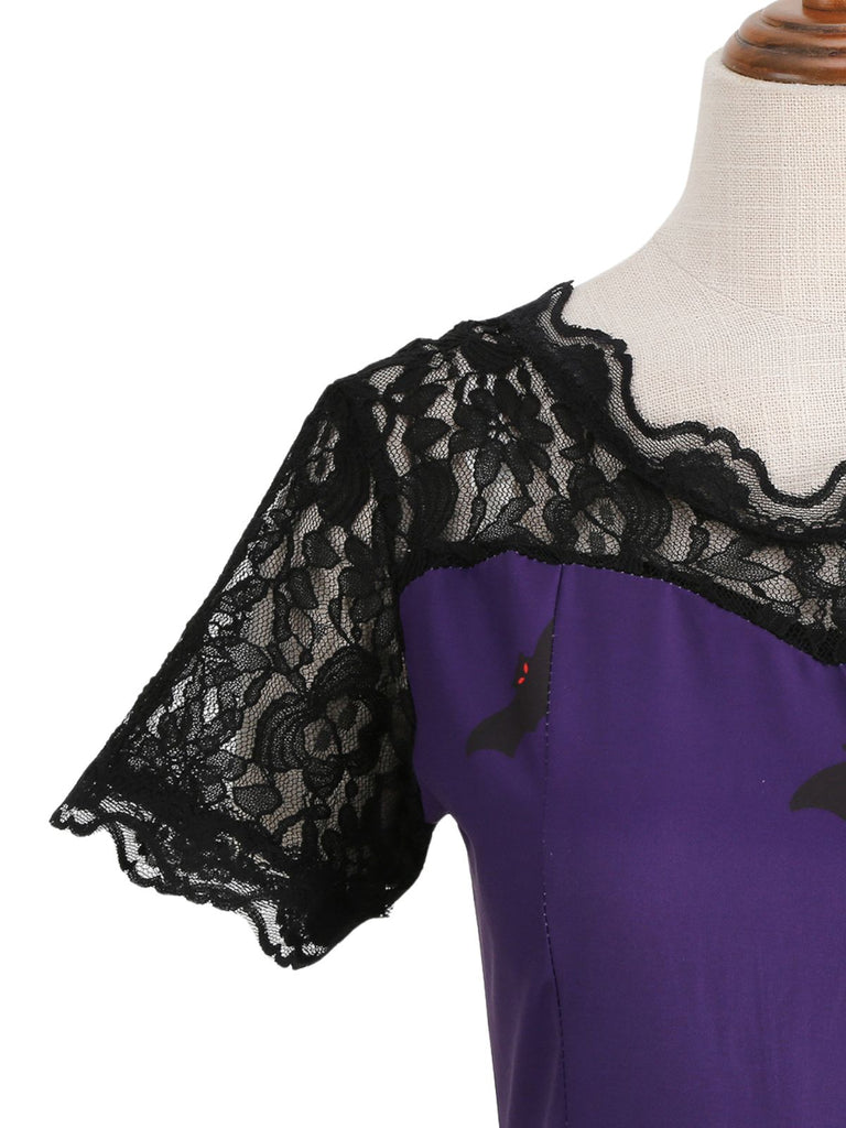 Robe évasée en dentelle à imprimé Halloween années 1950