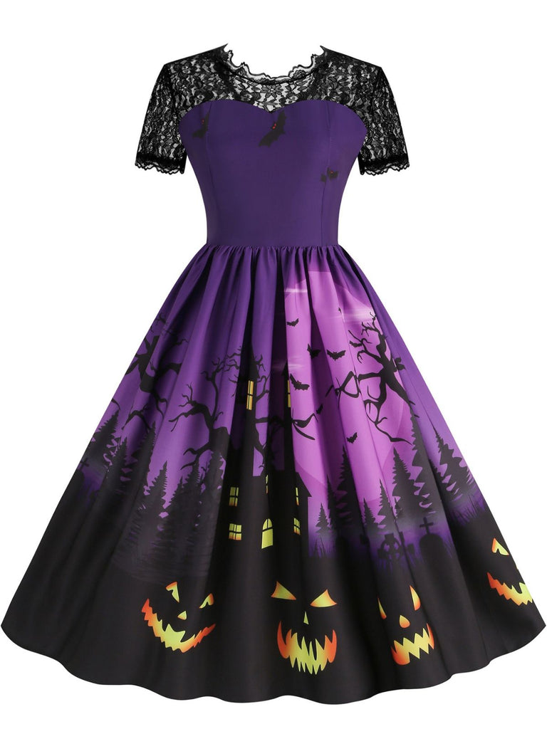 Robe évasée en dentelle à imprimé Halloween années 1950