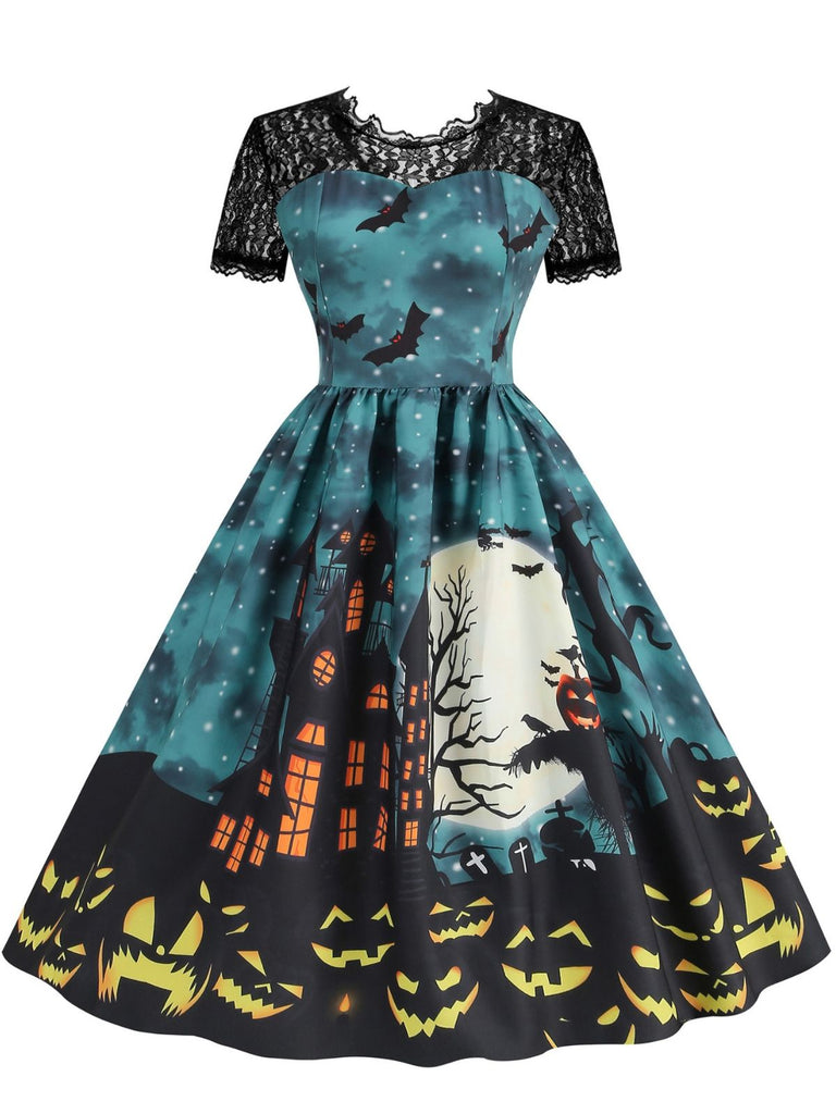 Robe évasée en dentelle à imprimé Halloween années 1950