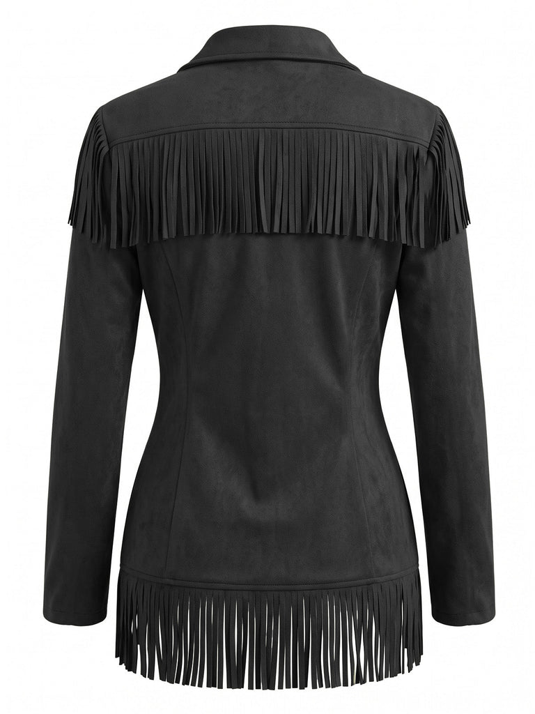 Veste à franges en suédine, col cranté et manches longues années 1950 - 4