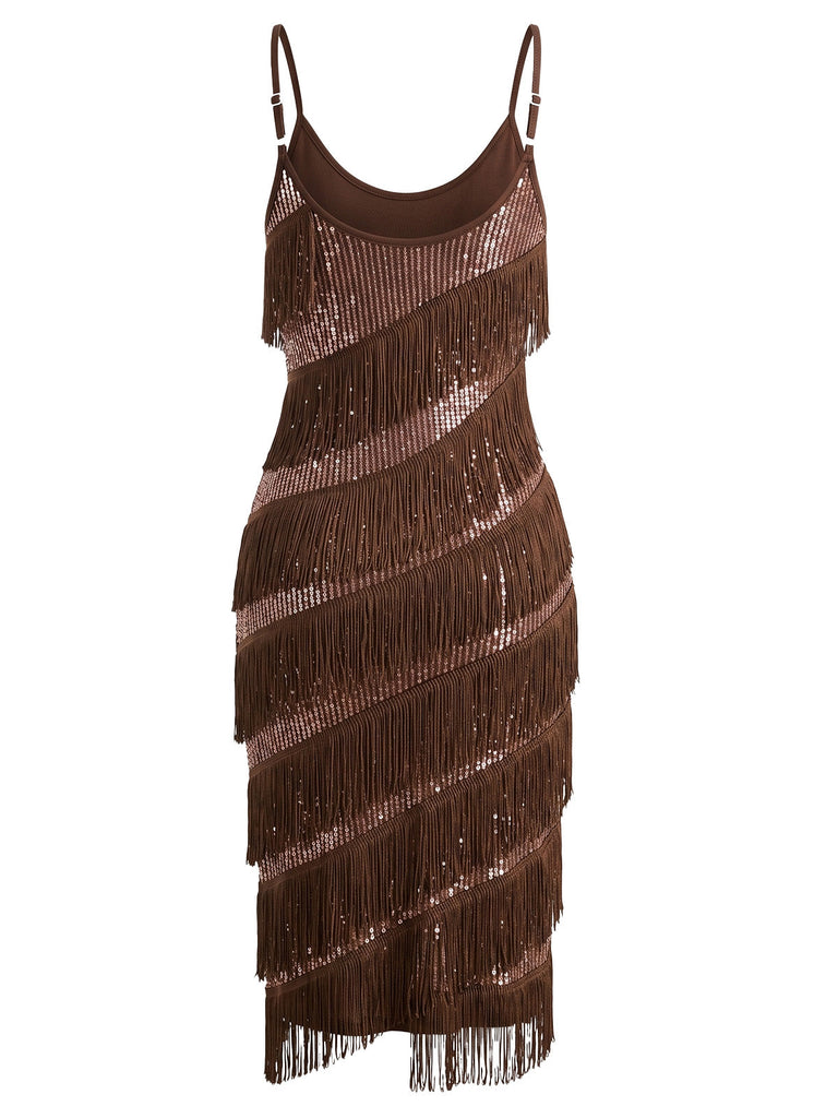 Robe de cocktail à sequins, franges et fines bretelles Années 1920 - 3