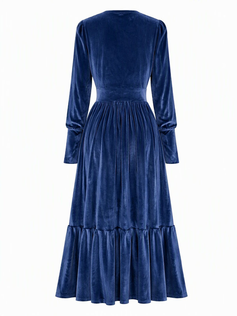 Robe en velours froncé à décolleté V profond et poignets ajustés Années 1970 - 9