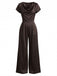 Combinaison marron foncé en satin à col drapé et jambes larges années 1950