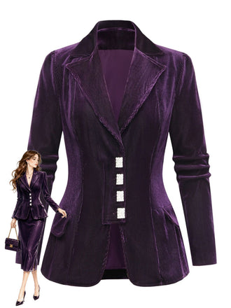 Veste violette en velours côtelé à col cranté Années 1950 - 1