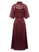Ensemble robe à fines bretelles et châle en satin uni lie-de-vin Années 1940 - 4
