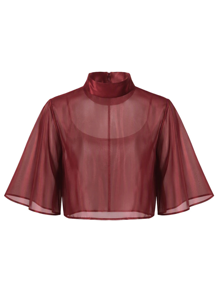 Ensemble robe à fines bretelles et châle en satin uni lie-de-vin Années 1940 - 7