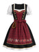 Robe lie-de-vin en dentelle florale à col carré et manches bouffantes avec tablier années 1950