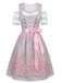 Ensemble 3PCS top court en dentelle, robe rose et tablier floral années 1950