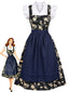 3PCS Top court à manches volantées et robe florale et tablier années 1950