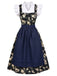 Ensemble 3PCS top court à manches volantées, robe florale et tablier années 1950