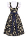 Ensemble 3PCS top court à manches volantées, robe florale et tablier années 1950