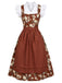 Ensemble 3PCS top court à manches volantées, robe florale et tablier années 1950