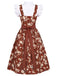Ensemble 3PCS top court à manches volantées, robe florale et tablier années 1950