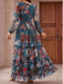 Robe longue florale à étages, col V et manches longues Années 1930 - 4