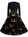 Robe évasée d’Halloween à citrouilles et chauves-souris, col festonné années 1940