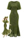 Robe sirène verte à broderies florales à sequins Années 1920 - 1
