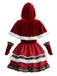 Robe étages velours motif écossais accompagnée d'une cape capuche Noël années 1950