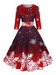 Robe cintrée manches mi-longues et motif flocons de neige années 1950