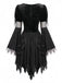 Robe de sorcière gothique noire à poignets de plumes années 1950