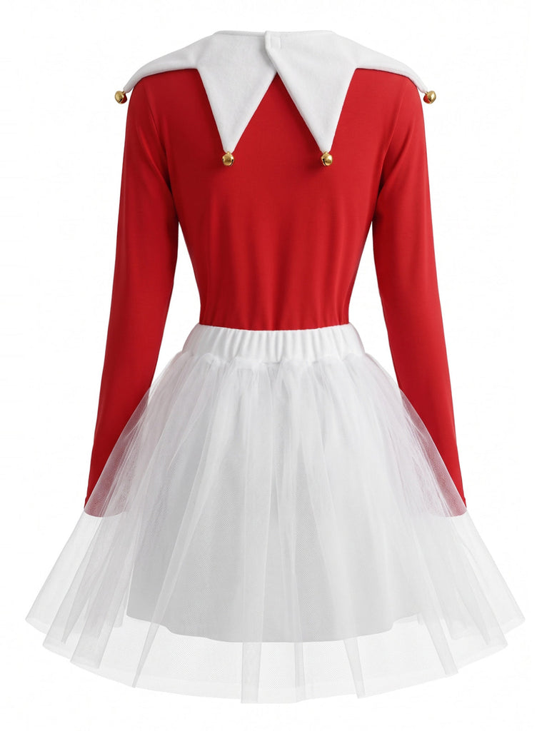 Ensemble de lutin rouge en velours et tulle à col à grelots Années 1980 - 3