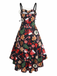Robe à épaules dénudées, nœud et bordure en fourrure à imprimé de Noël Années 1950 - 3