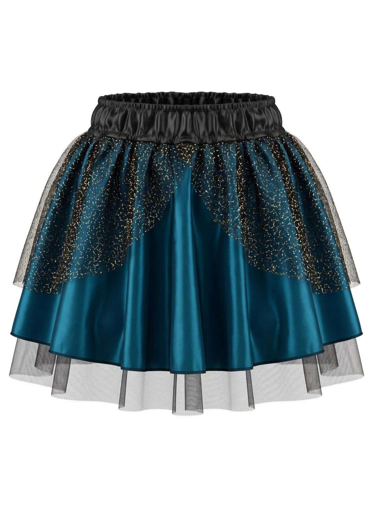2PCS Corset brodé de motifs de plumes de paon et jupe plissée en tulle
