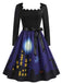 Robe évasée Halloween à maison hantée et col festonné années 1940 - 5